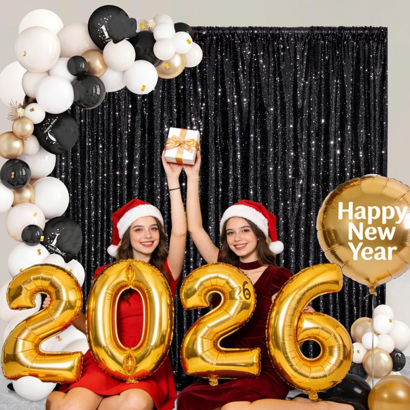 SoarDream Black Backdrop Curtains for Parties 2 Pcs 2ftx8ft Sequin Party Backdrop Seamless Photography Background Christmas Party Decoration Halloween Decoration - Image 2